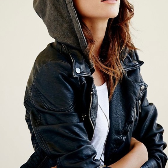 Free People Vegan Leather Jacket with attached hoodie - Picture 3 of 3